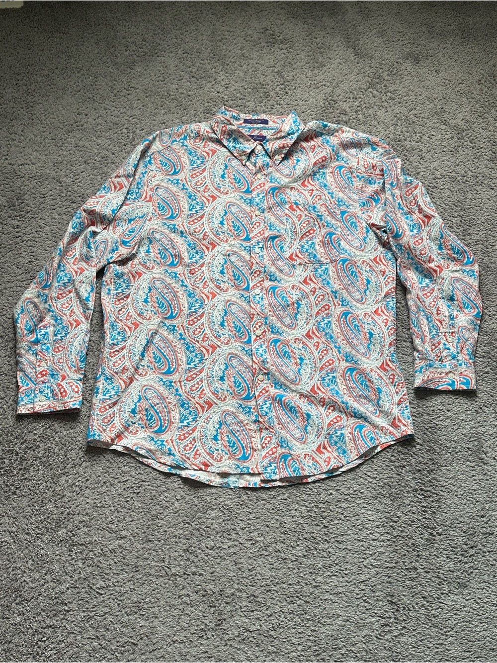 Alan Flusser Men's Linen Cotton blend Woven Paisley Pocket Button-Down Shirt XL